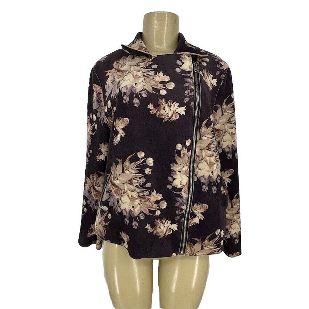Chicos Size 8/10 Medium Women ZIP Up Moto Jacket Floral Unlined R10v